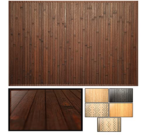 LucaHome – Alfombra bambú Uganda Ideal para Interior, Alfombra bambú para Cocina, salón, despacho, Dormitorio con Cenefa, Alfombra de bambú Antideslizante (Chocolate, 60x90cm)