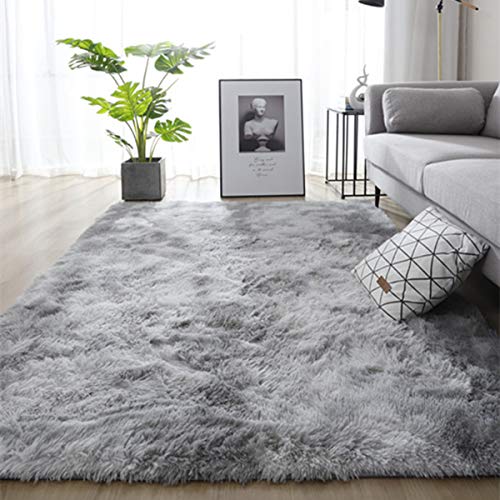 Leesentec Alfombra Salón Grande Suaves para Dormitorio Alfombras Antideslizante y Esponjosa para Sala de Estar Alfombras Peludas Grande (Gris Blanco, 160 * 200cm)