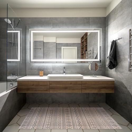 STOR PLANET | Alfombra Bambú Natural, Alfombra Moderna Efecto Tarima sin Ribete, Alfombras Bambú Antideslizantes para Salón, Pasillo, Baño. Alfombras Grandes hasta 2,4m | Etnic Blanco Gris, 160x240cm