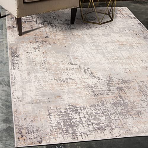 Mazovia Alfombra Moderno - Diseño Moderno de Salón Grande - Pelo Corto - Alfombras de Habitación de Matrimonio, Dormitorio y Comedor - Motivo Abstracto Vintage - Gris Beige 140x200 cm