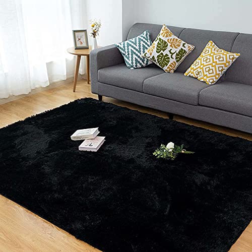 CHOSHOME Alfombras mullidas de Interior súper Suaves de Terciopelo, Linda Alfombra de Dormitorio, Adecuado para salón, 120x180cm Negro