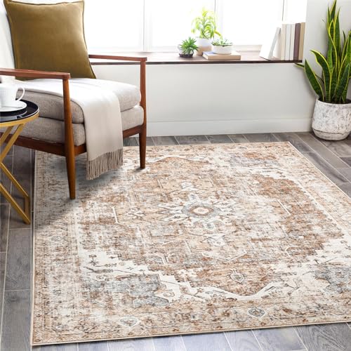 TOPICK Alfombra de Color Rojo ladrillo, Floral, Vintage, Plegable, de Pelo Corto, Alfombra Oriental para Cocina, Dormitorio, salón, Comedor, Estudio, Oficina, Ajustable, Rojo, 120 x 180 cm