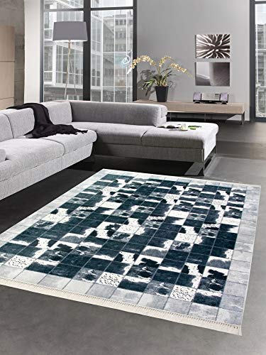 CARPETIA Alfombra de Piel de Vaca imitación Patchwork en Negro Gris Blanco Größe 80 x 300 cm