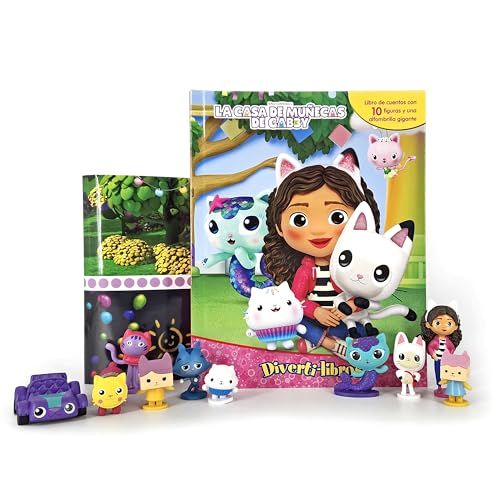 La Casa de Muñecas de Gabby Diverti-Libros - Libro infantil de cuentos, 10 figuras, 1 alfombra de juego