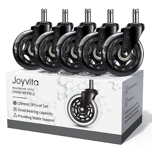 Joyvita Ruedas de 10x22 mm SOLO para IKEA Sillas (5 Piezas), de Oficina para Muebles, Ruedas Giratorias Silenciosas de Repuesto Universales 75mm (3'') - MAX 250kg, Policarbonato (PC), Negro