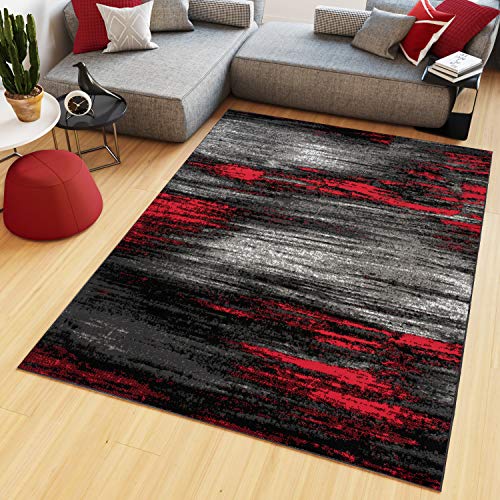 TAPISO Maya Alfombra de Pelo Corto Resistente Suave Diseño Moderno Rojo Grafito Tonos de Gris Negro Alfombra de Salón Dormitorio Habitación Infantil 80 x 150 cm