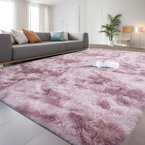 QUINZI Alfombras Suaves de Pelo Largo alfombras Modernas y mullidas y Suaves para Dormitorio salón habitación de los niños, alfombras peludas Antideslizantes de Piel sintética (Rosa, 60 x 90 cm)