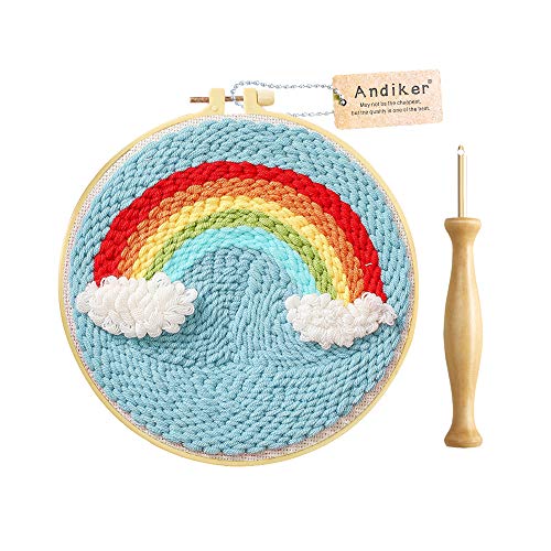 Andiker Kit de iniciación de bordado con aguja de perforación, kit de iniciación para adultos, bordado con perforadora, kit de iniciación para bordado (arco iris)