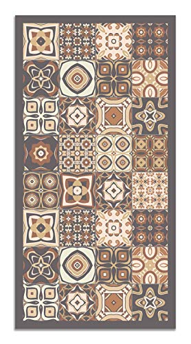 Panorama Alfombra Vinílica Baldosa Hidráulica Color Marrón 60 x 200cm - Alfombra Cocina Vinilo - Alfombra Salón Antideslizante e Ignífuga - Alfombras Grandes - Alfombras PVC