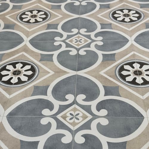 ALFOMBRAS IBERIA Alfombra de Vinilo para Cocina, Terraza, Exteriores - Fácil de Limpiar - Base Antideslizante - Diseño ACHI (Gris/Azul, 65x100)