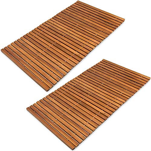 Deuba® Set de 2 Alfombras de Baño de Madera de Acacia 76x50cm Alfombrilla para Ducha SPA Certificado FSC®