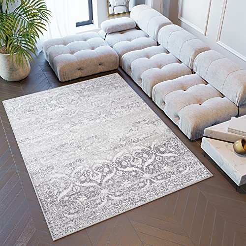 TAPISO Sky Alfombra de Salón Dormitorio Habitación Infantil Oficina Sala de Estar Diseño Moderno Abstracto Gris Oscuro Crema Alfombra de Pelo Corto Alfombra Suave 120 x 170 cm