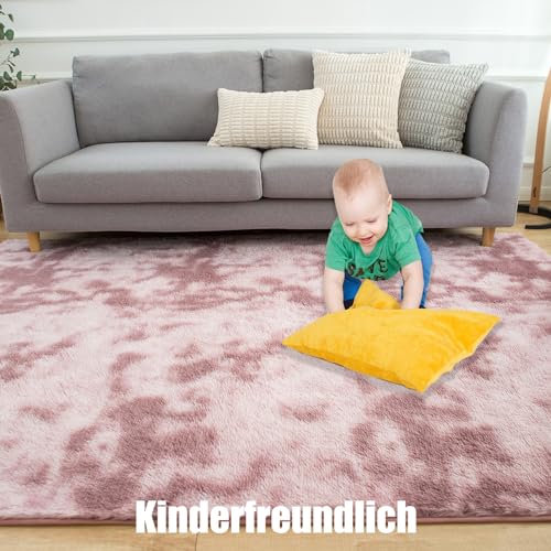 QUINZI Alfombras Suaves de Pelo Largo alfombras Modernas y mullidas y Suaves para Dormitorio salón habitación de los niños, alfombras peludas Antideslizantes de Piel sintética (Rosa, 60 x 90 cm)