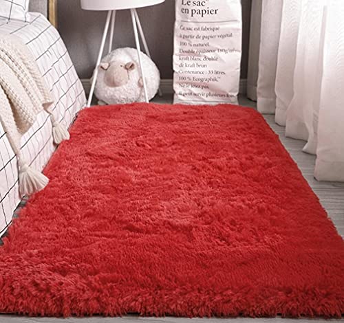 LIYINGKEJI Alfombras Modernas Super Suaves de la Pelusa, 80X120 CM, Dormitorio Sala de Estar Alfombra Antideslizante Alfombra de la Alfombra para el Juego de los niños Decora el (Rojo)
