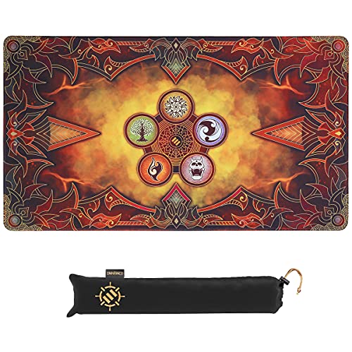 ENHANCE TCG Playmat - Alfombra de Juego MTG con Bordes Cosidos, Superficie Lisa Y Bolsa De Viaje con Cordón - Compatible con MTG, YuGiOh, Pokemon, El señor de los Anillos y Otros TCG y LCG - Llamas