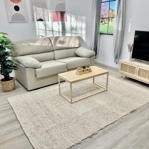 Jarapa Home Made with love Alfombra Blanco/Beige/Negra/Gris..: Alfombra Grande decoración de salón, Alfombra Dormitorio. Hecha a Mano con algodón, Pelo Corto, Suave y Lavable en Lavadora