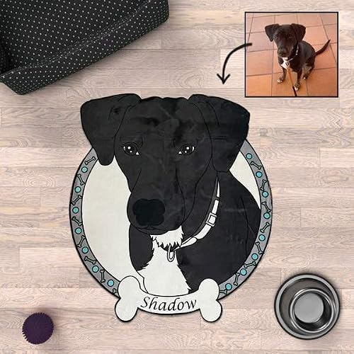 TRANSPARENT GIFT Alfombra ilustrada con diseño de Mascota Perro - Imagen y Nombre Personalizable - Fibra sintética