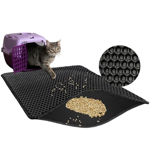 MARTINFORCE - Alfombra Arenero Gato 60 * 45cm - Material EVA Libre de BPA, Doble Capa, Duradera, Impermeable, Cuadrados en Forma de Panal, Alfombra Gatos Arenero, Fácil de Limpiar, Color Negro