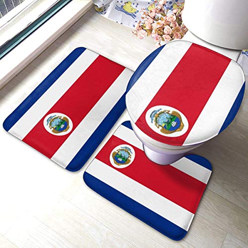 IUBBKI Juego de 3 alfombras de baño de franela suave con la bandera de Costa Rica + alfombra de contorno + cubierta de tapa de inodoro con almohadilla antideslizante