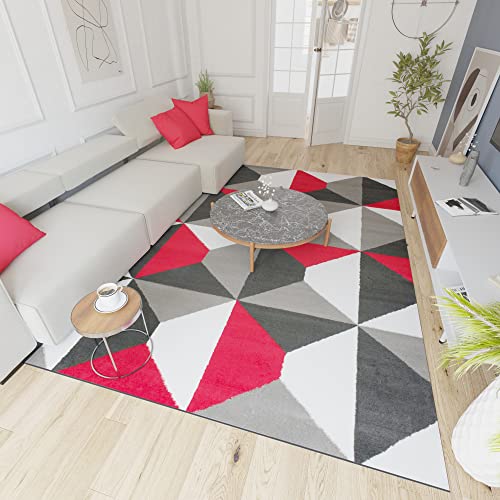 Mazovia Alfombra Modern de Salón Grande de Pelo Corto - Alfombras Salón - Alfombras de Habitación de Matrimonio, Dormitorio y Comedor - Gris Rojo 80 x 150 cm