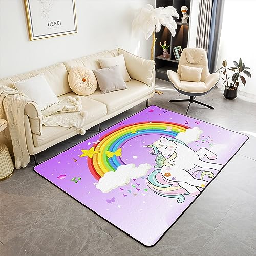 Alfombra de interior con forma de unicornio para niños, alfombra de salón de mariposas unicornio, alfombra de interior en forma de unicornio arco iris, alfombra de dormitorio Galaxia Estrellas,