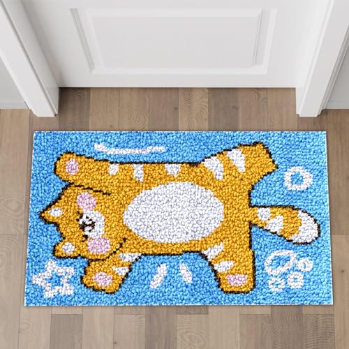 Fadcaer Kit de Alfombra de Gancho para Adulto,Kit de Alfombra de Punto de Cruz con Patrones de Gatos,Kit de Alfombra de Ganchillo para Hacer Cojín,Bordado Juego de Alfombras para Decoración del Hogar