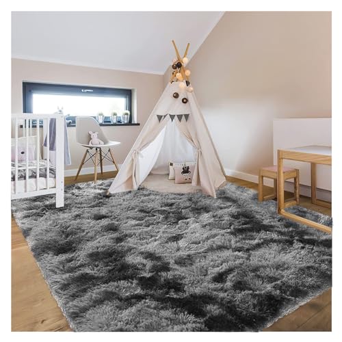 Bibykivn Alfombra Salon Pelo Largo Lavables, 120x200 cm Shaggy Alfombras Dormitorio Modernas, Tapete Antideslizante Comedor Alfombra Grande para Interiores Estar Habitación (120x200 cm, Gris Oscuro)