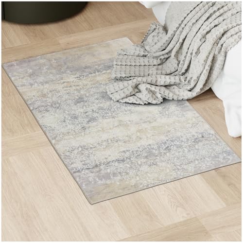 TecTake® Alfombra Diseño Vintage, Pelo Corto, Lavable a Máquina, Base de Plástico TPE Antideslizante, Ideal para Salón, Dormitorio, Habitación Matrimonio, Mullida, Suave y Resistente - 60x110 cm