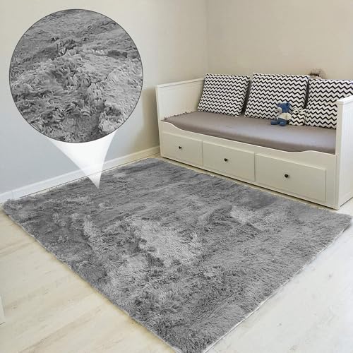 Amazinggirl Alfombra Pelo Largo 100 x 160 cm - Alfombras Salon Modernas Comedor Alfombra Grande pie de Cama Gris