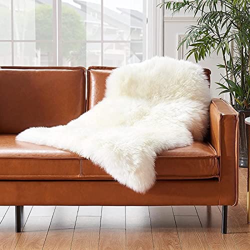 HEQUN Alfombra de Piel de Oveja sintética, Artificial Alfombra,Funda de Silla de Forro Polar Suave y mullida para recámara, sofá, Suelo (50×80 CM, Blanco)
