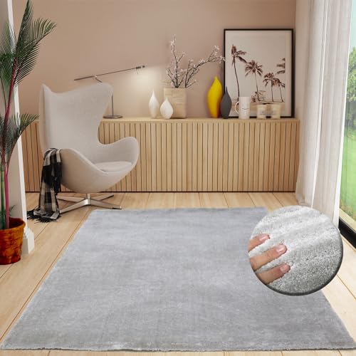 VIMODA Alfombra Prime Tipo Shaggy de Pelo Largo en Color Turquesa, alfombras Modernas para el salón y el Dormitorio, Farbe:Grau, Maße:80x150 cm