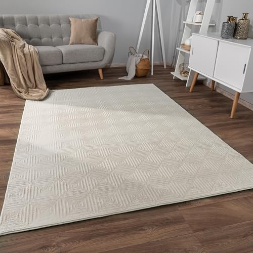 Alfombra Salon De Habitacion Pelo Corto Motivo Nordica Motivo Boho Chic Dibujo Geometrico, tamaño:60x100 cm, Color:Beige 3
