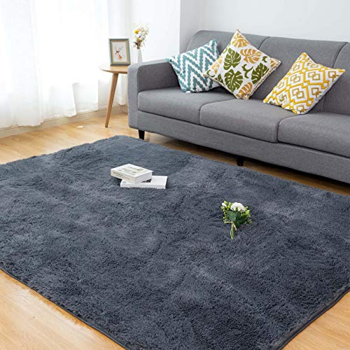 CHOSHOME Alfombra Shaggy para Salón habitación de los Niños Dormitorio Alfombra Interior Suave de Pelo Largo para Salón o Dormitorio Alfombra Antideslizante Muy Suave (Gris,90 * 150cm)
