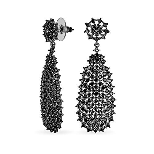 Formal Fiesta De Moda De La Declaración De Cristal Negro Colgante Lineal Gota Lágrima Pendientesde Araña Para La Mujer Boda Prom Negro Plateado 2In Largo