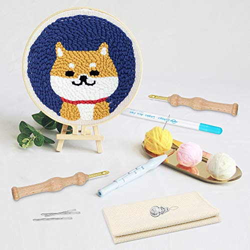 Dreamtop 22 piezas bordado aguja punzón mango de madera kit de bordado alfombras ajustables bolígrafos de bordado punzón de aguja para coser bordado