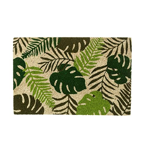 LOLAhome Felpudo de Hojas Verde Fibra de Coco Natural de 40x60 cm -