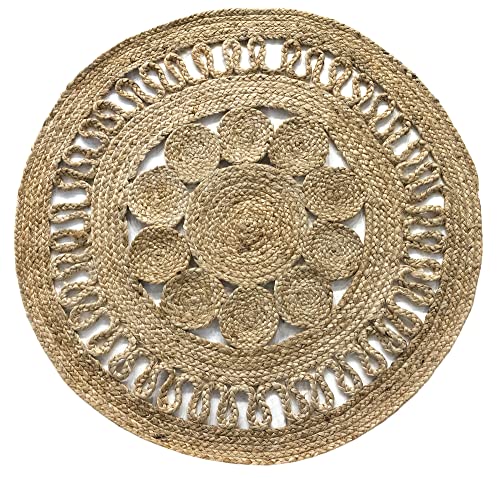 HAMID - Alfombra de Yute Alhambra Nazarí Color Natural Redonda, Alfombra 100% Fibra Natural de Yute, Diseño Trenzado, Hecho a Mano, Alfombra para Decoración, Salón, Habitacón, (100x100cm)