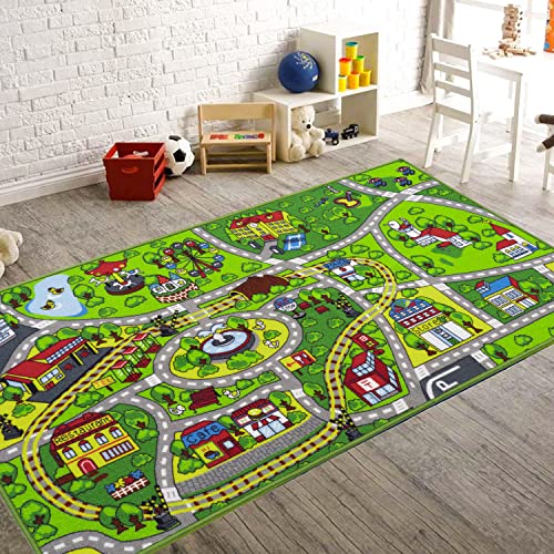 Booooom Jackson Alfombra Infantil Carretera Coche para Jugar 80 x 150cm,Alfombras de Juego Antideslizante Lavables,Alfombras de Habitacion Salon,Alfombra de Carretera y Tren para Bebe Niños