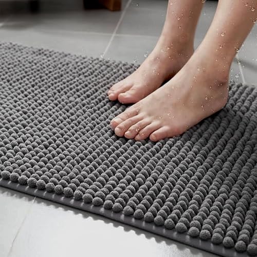 Flintronic Alfombra de Baño Antideslizante, Microfibra de Chenille, Lavable a Máquina, Suave y Cómoda, Súper Absorbente, para Bañera, Ducha y Baño (40 x 60cm, Gris)