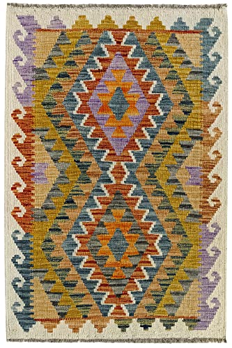 HAMID - Alfombras Kilim, Alfombras Salón Kilim, Alfombra Kilim Herat, 100% Lana Tejida a Mano, Alfombra Kilim Lana, Alfombra Étnica de Salón, Dormitorio, Comedor, (123x84cm)