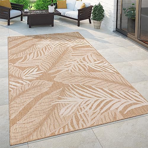 Paco Home Alfombra Exterior Interior Balcón Terraza Alfombra Cocina Boho Oriental Moderno, tamaño:160x220 cm, Color:Beige