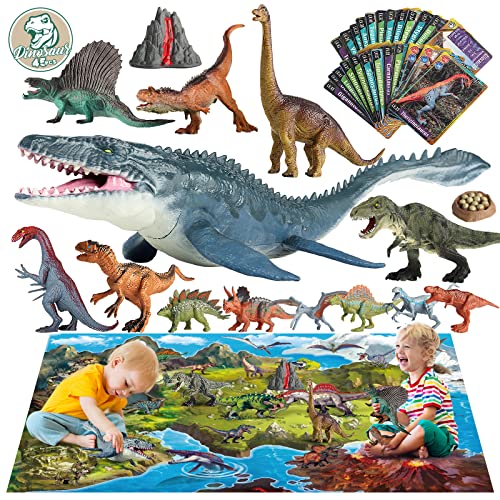 Oriate Juguete de dinosaurio con alfombra de juego, figura realista de Mosasaurus, juego para niños, incluyendo TRex, Spinosaurus, Carnotaurus, 45 piezas, grandes regalos para niños y niñas