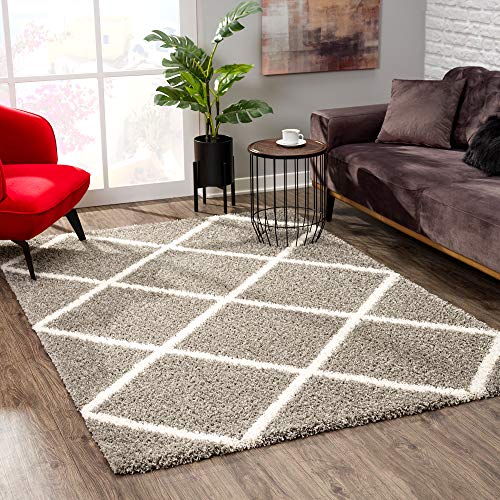 SANAT Madrid Alfombra Shaggy - Alfombra de Pelo Largo para salón, Dormitorio, Cocina, Color Gris, tamaño: 60 x 110 cm