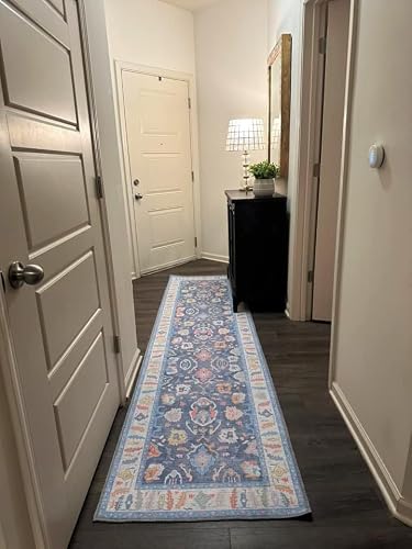 Blues - Alfombra moderna Oushak, tonos de azul, estilo turco vintage, estilo turco, colorido, patrón oriental de inspiración antigua, sala de estar, dormitorio, 2'5 x 13'1