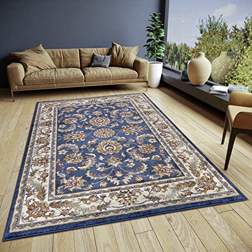 Hanse Home Reni Alfombra Oriental – Alfombra clásica densa Tejida con Adornos y Motivos Florales, Pelo Corto Suave para Dormitorio, Comedor, salón, Pasillo, Color Azul Crema, 120 x 170 cm
