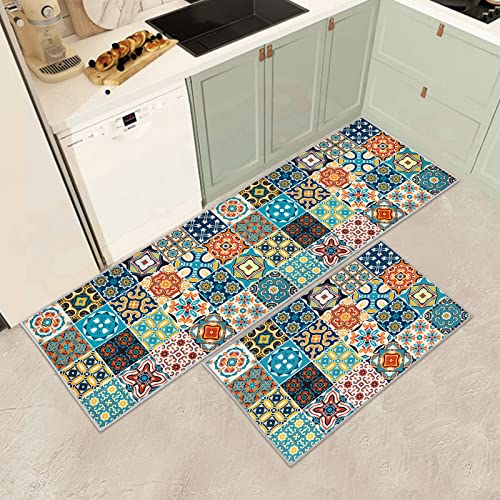 JEFFEL Juego de 2 tapetes de Cocina Antideslizantes y Lavables, tapetes de Cocina antifatiga para decoración del hogar, Oficina, Escritorio de pie (E, 43 x 75 + 43 x 150 cm)