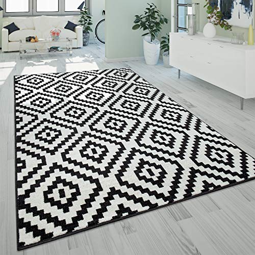 Alfombra Salón Pelo Corto Moderna Motivo Geométrico Rombos 3D Negro Blanco, tamaño:140x200 cm