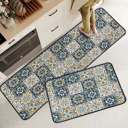 Fecialy Alfombras de Cocina, Alfombra de Cocina Antideslizante, Alfombra de Pasillo antifatiga para Cocina, Alfombra para baño, Pasillo de salón, 40x60+40x120cm