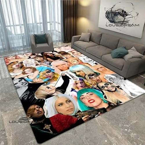 EGGPOD Star Lady-Gaga Alfombra Estampada Sala De Estar Dormitorio Alfombra Balcón Baño Alfombra De Puerta Antideslizante Accesorios De Fotografía Regalo De Cumpleaños R766 140X200Cm