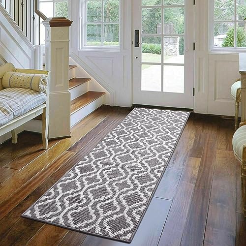 SHACOS Alfombras Pasillo Largos Modernas Lavables Antideslizante Alfombra Entrada Gris Fácil de Limpiar Felpudo Entrada Casa para Salón Cocina Lavadero, 60 x 180cm
